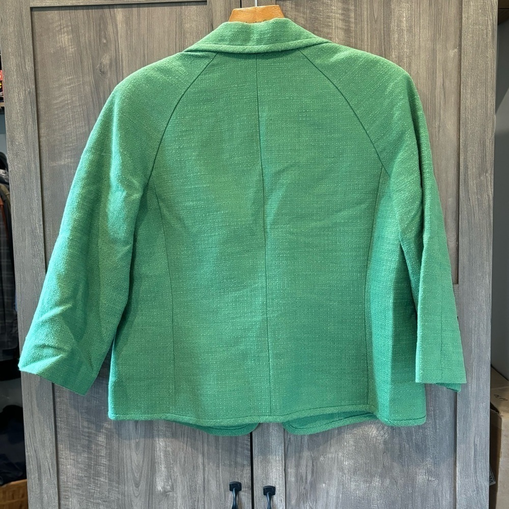 Talbots 10p Linen Blend Blazer Open Front Green 3… - image 2
